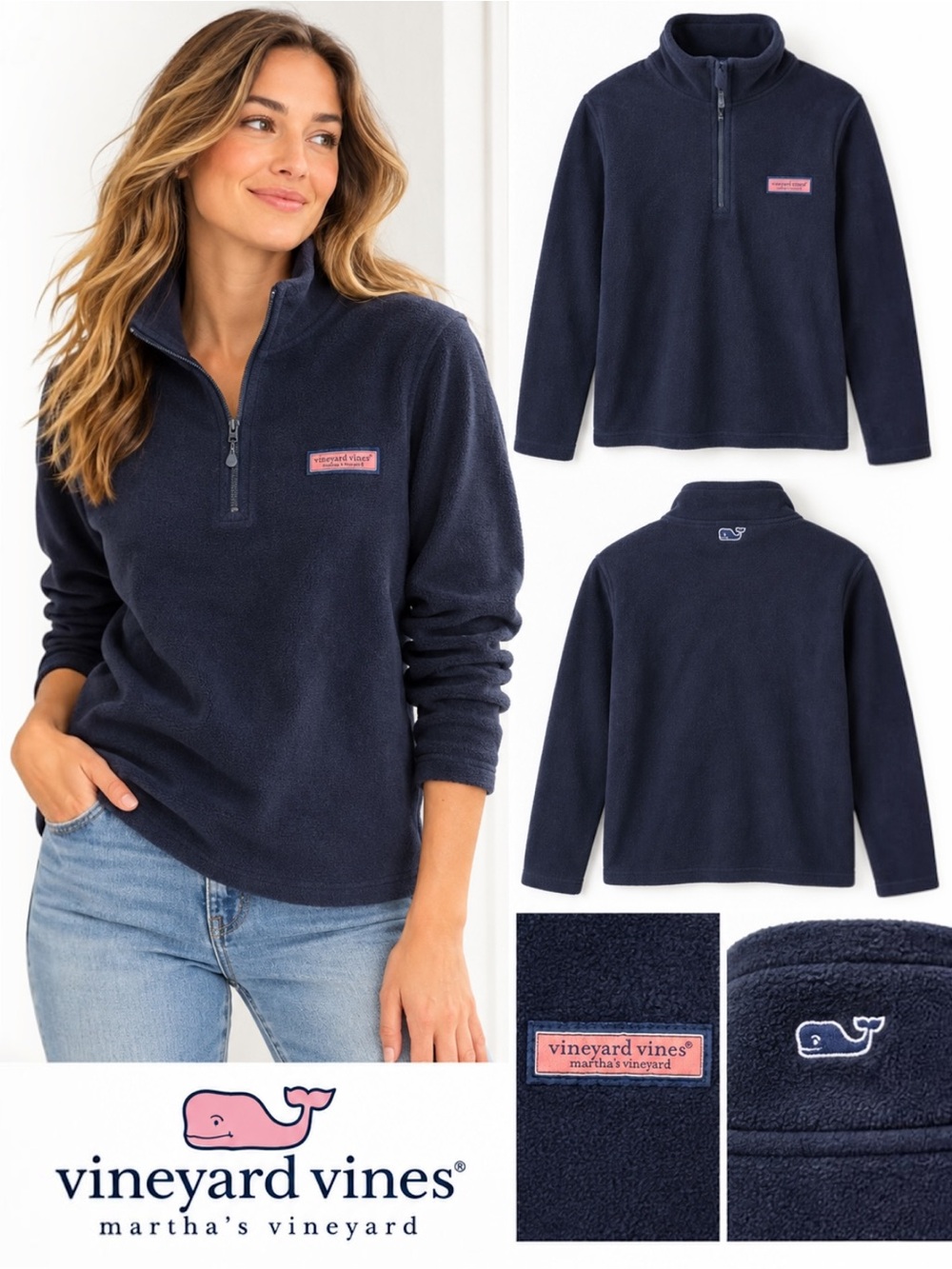Vineyard Vines Martha’s Vineyard Fleece Quarter Zip Pullover Navy Women’s S